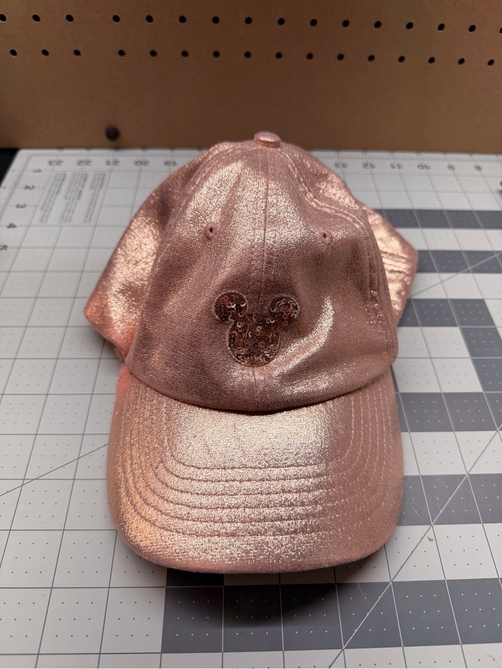 Disney Parks Rose Gold Sequin Glitter Mickey Mouse Icon Hat Cap Adjustable -
